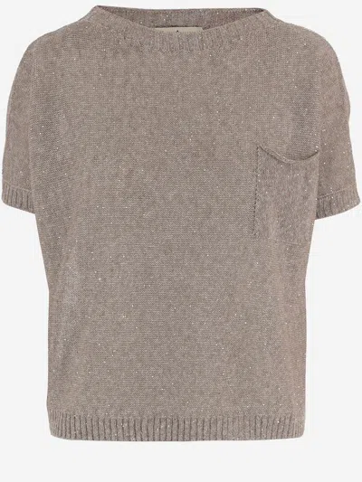 Bruno Manetti Short Sleeved Jersey In Linen And Cotton Blend In Brown