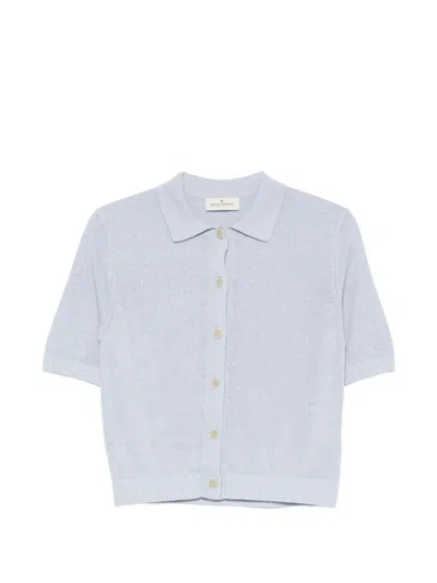 Bruno Manetti Short-sleeve Polo-collar Cardigan In Blue