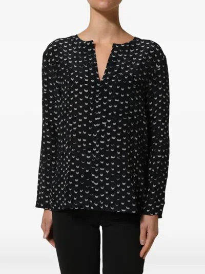 Bruno Manetti Silk V-neck Blouse In Black
