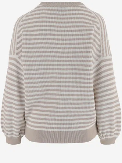 Bruno Manetti Striped Cotton Sweater In Animal Print