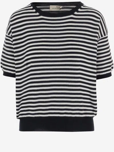Bruno Manetti Striped Cotton Sweater In Black
