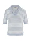 Bruno Manetti Striped-pattern Collared T-shirt In Blue