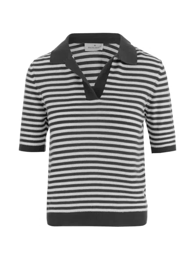 Bruno Manetti Striped-pattern Collared T-shirt In Multi