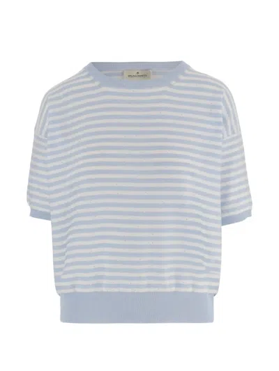 Bruno Manetti Striped-pattern Crew-neck Sweater In Blue