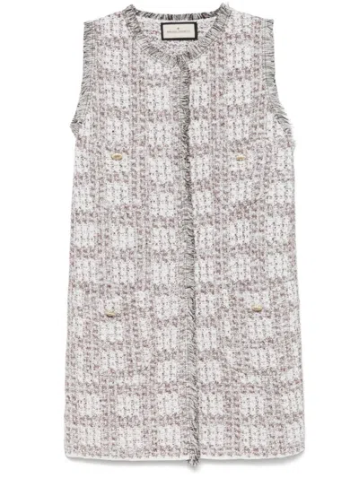 Bruno Manetti Textured Knit Grey Jacket With Fringed Edge In Neutral