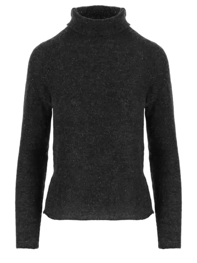 Bruno Manetti Turtleneck Black Alpaca-wool Blend Sweater In Gray