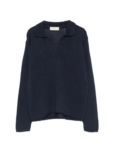 Bruno Manetti V-neck Knitted Sweater In Blue