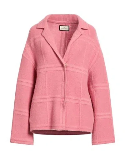 Bruno Manetti Woman Cardigan Coral Size 8 Virgin Wool, Nylon In Red