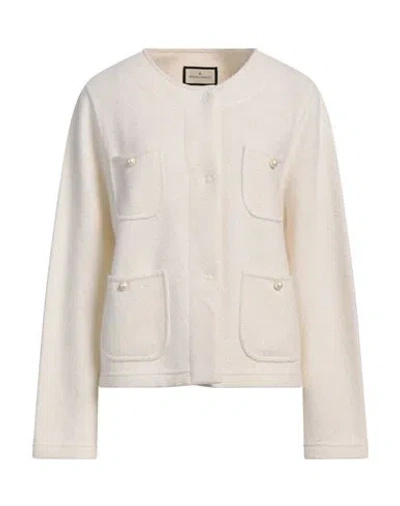 Bruno Manetti Woman Jacket Ivory Size 16 Virgin Wool, Alpaca Wool, Polyester, Polyamide In White