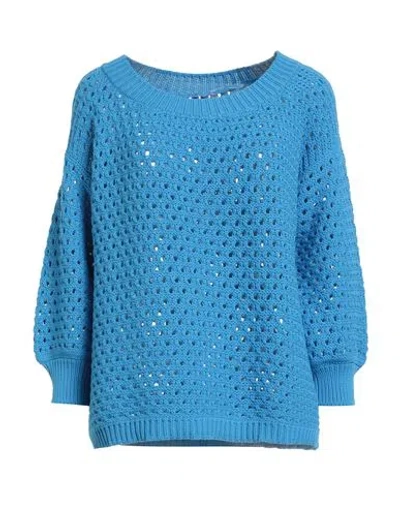 Bruno Manetti Woman Sweater Azure Size 8 Cotton, Polyamide In Blue