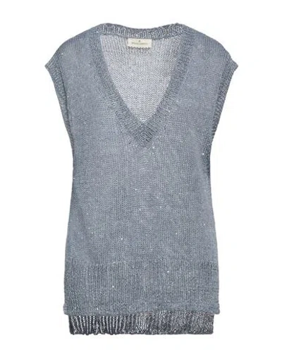 Bruno Manetti Woman Sweater Slate Blue Size 10 Linen, Polyester, Cotton