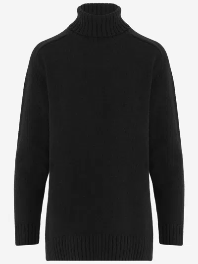 Bruno Manetti Wool And Cashmere Turtle Neck Sweater In Black