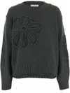 Bruno Manetti Flower-applique Crew-neck Sweater In Green