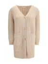 Bruno Manetti Wool Midi Cardigan In Neutral