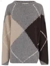 Bruno Manetti Wool-blend Oversized Sweater With Argyle Pattern In Gray
