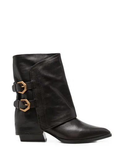 Bruno Premi Buckled Fold-over Ankle Boots In Brown