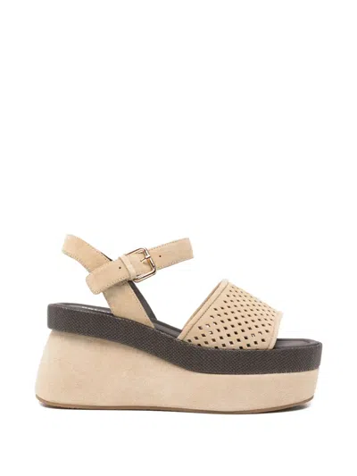 Bruno Premi Perforated Suede Sandals In Neutral