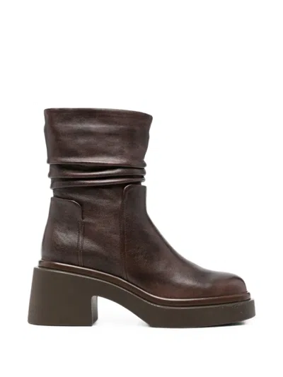 Bruno Premi Ruched Platform Ankle Boots In Brown