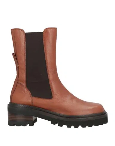 Bruno Premi Woman Ankle Boots Brown Size 8 Leather, Textile Fibers