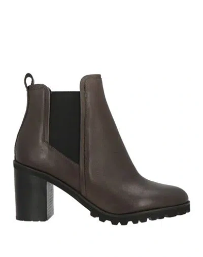 Bruno Premi Woman Ankle Boots Charcoal Size 6 Leather, Elastic Fibres In Gray