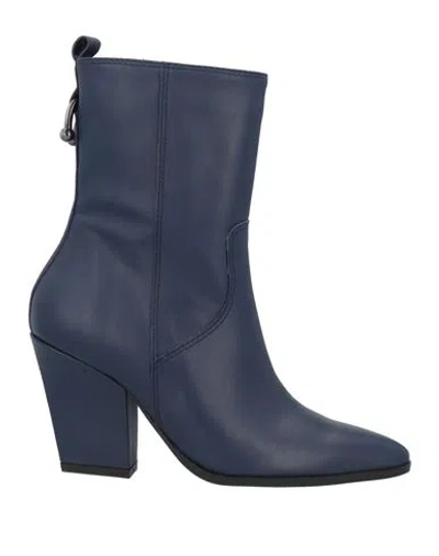 Bruno Premi Woman Ankle Boots Navy Size 6 Leather In Blue