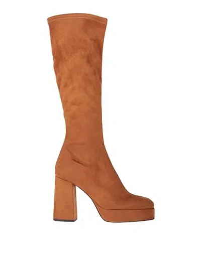 Bruno Premi Woman Knee Boots Tan Size 11 Textile Fibers In Brown
