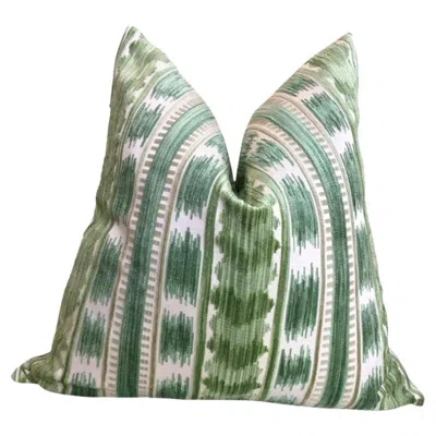 Pre-owned Brunschwig & Fils Brunschwig And Fils "bayeaux" Velvet In Fern Down-filled 12 X 24 " Pillow In Green