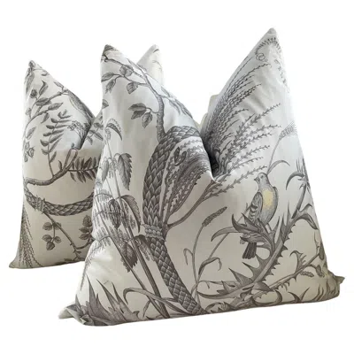 Pre-owned Brunschwig & Fils "bird And Thistle" In Gray 22" Down-filled Pillows - A Pair
