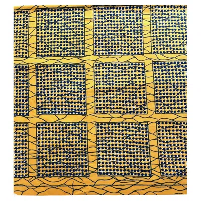 Pre-owned Brunschwig & Fils Jakarta Hand-print Textile, Yellow And Blue Geometric, 1970s.