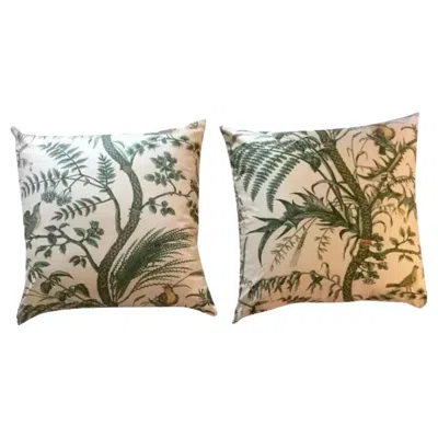 Pre-owned Brunschwig & Fils Pair Of  Bird And Thistle Green Pillow Covers