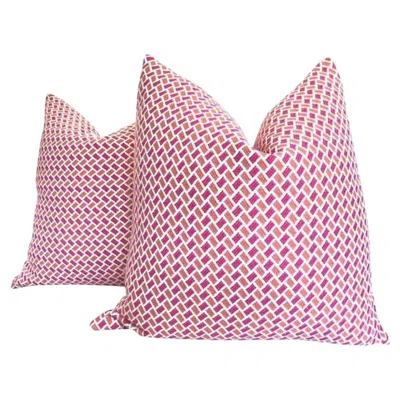 Pre-owned Brunschwig & Fils Pair Of Brunschwig And Fils “briquetage” In Hot Pink & Coral Orange Pillows In Red