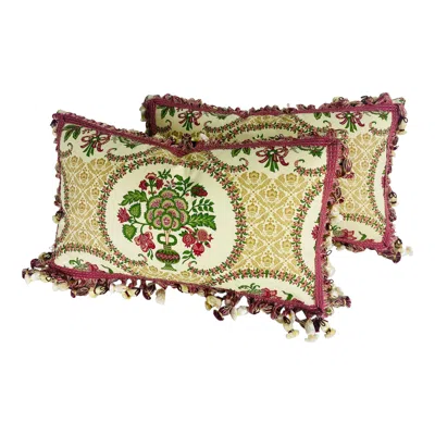 Pre-owned Brunschwig & Fils Vintage Brunsschwig + Fils Floral Print Tasseled Pillows/a Pair In Sand
