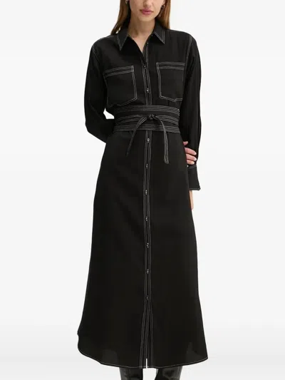 Bruuns Bazaar Contrast-stitching Belted Shirt Midi Day Dress In Black
