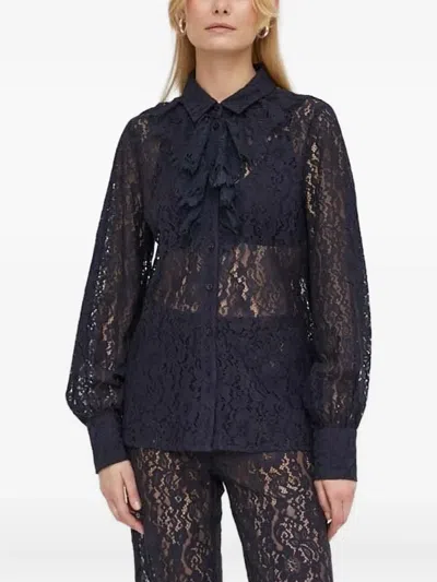 Bruuns Bazaar Corded-lace Ruffled-collar Shirt In Blue