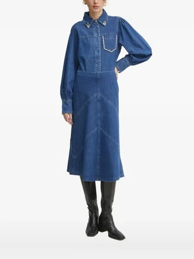 Bruuns Bazaar Embellished Denim Shirt In Blue