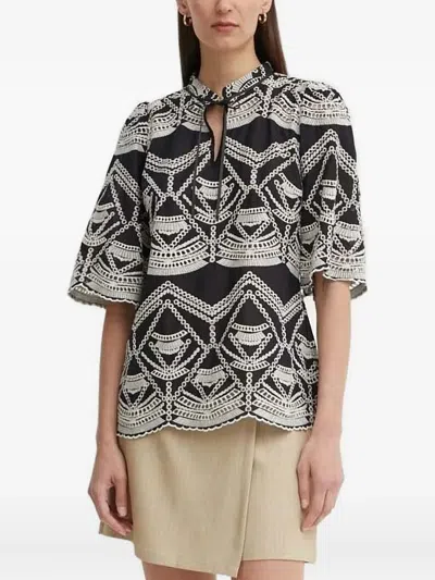 Bruuns Bazaar Embroidered-eyelet Blouse In Black
