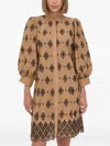 Bruuns Bazaar Embroidered Puff-sleeve Mini Dress In Brown