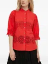 Bruuns Bazaar Eyelet-embroidered Puff-sleeve Top In Red
