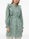 Bruuns Bazaar Eyelet-embroidered Ruffle Mini Dress In Green