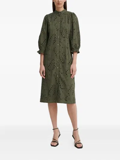 Bruuns Bazaar Eyelet-embroidery Puff-sleeve Dress In Green