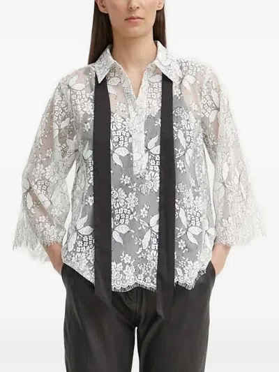 Bruuns Bazaar Faya Lace Floral-print Blouse In White