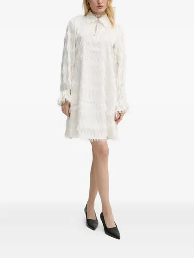 Bruuns Bazaar Fringe-trimmed Collared Mini Dress In White