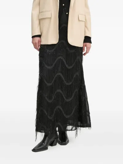 Bruuns Bazaar Fringed Wave Midi Skirt In Black