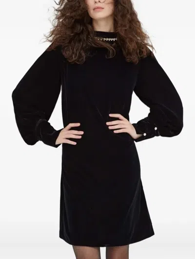 Bruuns Bazaar Jewel-neck Velvet Mini Dress In Black