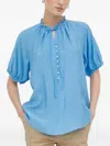 Bruuns Bazaar Lace-trimmed Flower-button Blouse In Blue