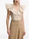 Bruuns Bazaar Metallic-detail Ruffled Blouse In Neutral