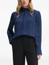 Bruuns Bazaar Mock-neck Embellished-cuff Blouse In Blue