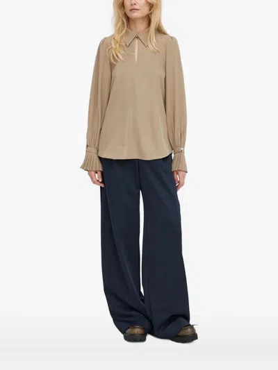 Bruuns Bazaar Pleated-cuff Keyhole Blouse In Brown