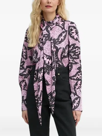 Bruuns Bazaar Printed Tie-neck Blouse In Pink
