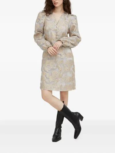 Bruuns Bazaar Puff-sleeve Button-fastening Mini Dress In Gold